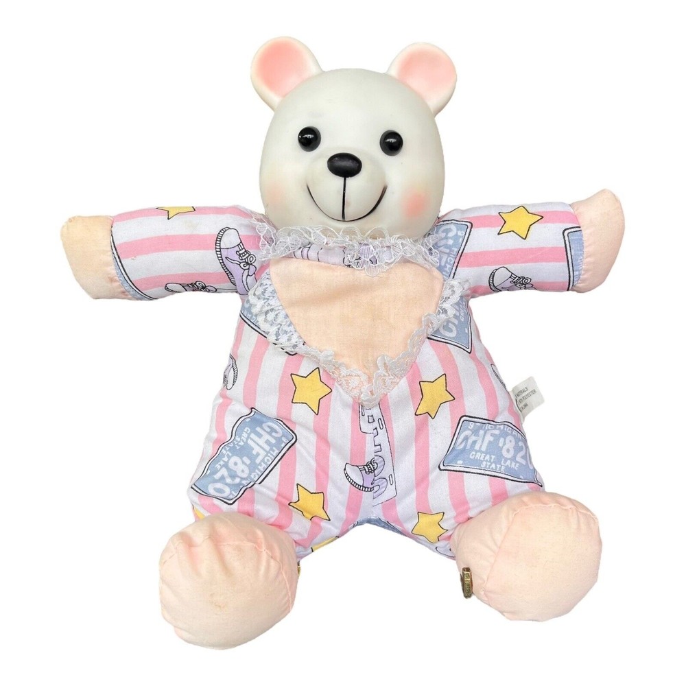 White Rubber Head Bear Plush 11” Michigan Great Lake State Lace Zipper Pocket